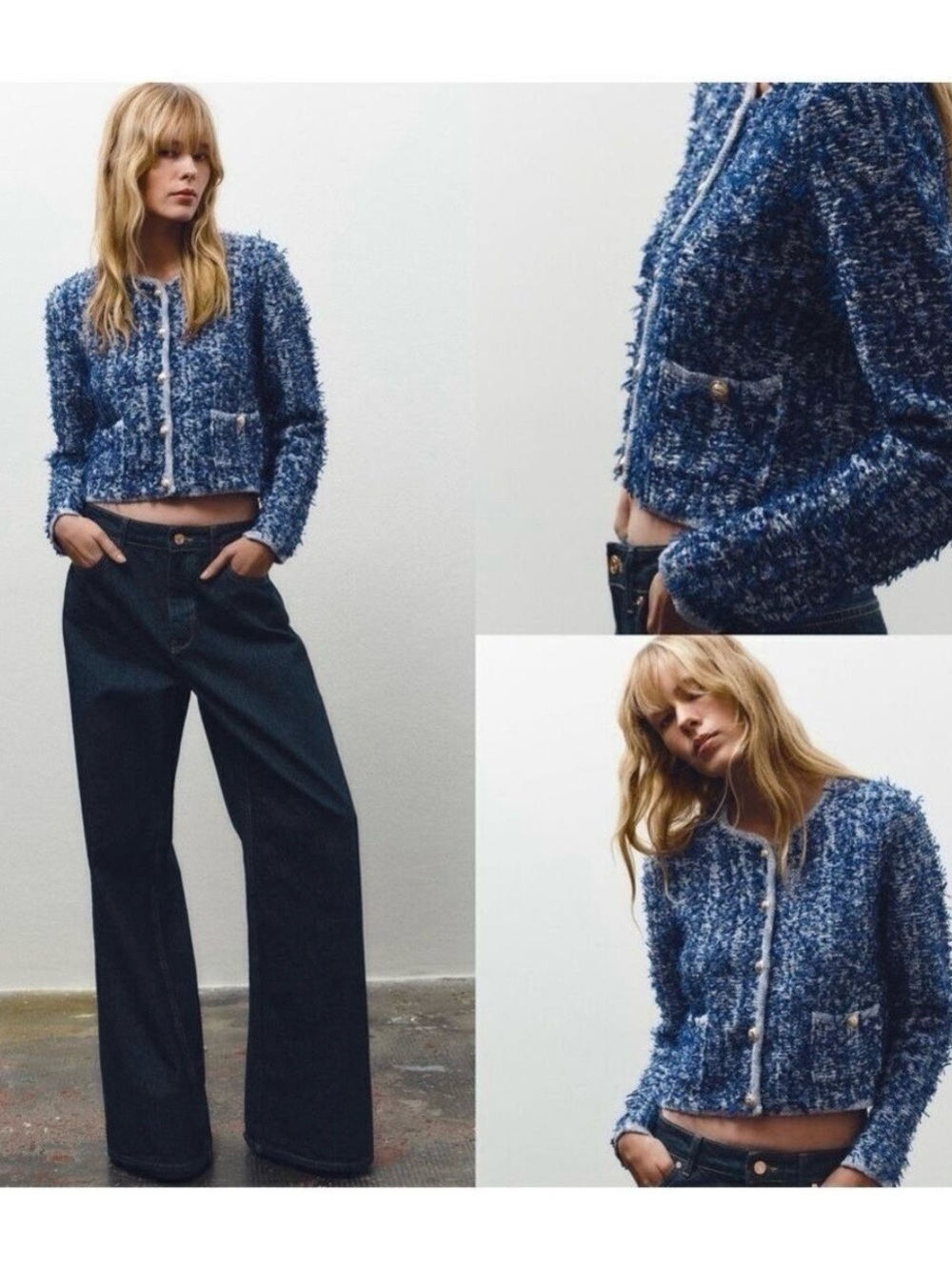 Zara blue boucle tweed jacket women’s xl new with tags